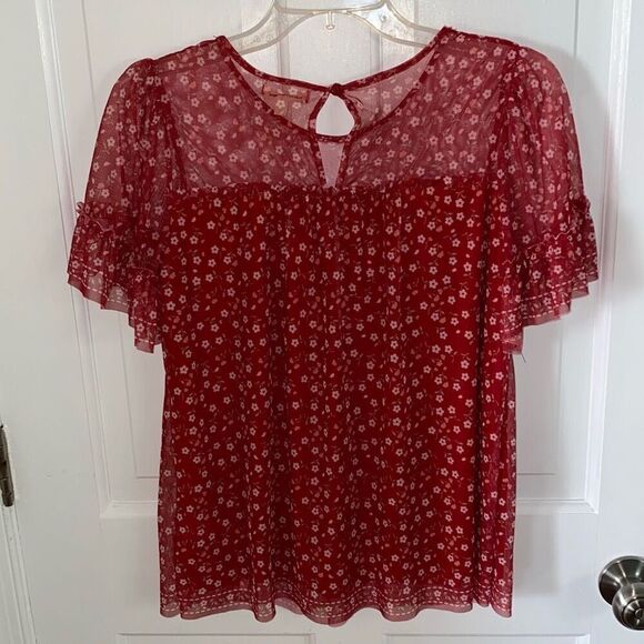 🔥3/$20🔥 Max Studio mesh floral print blouse size XS - Picture 6 of 11